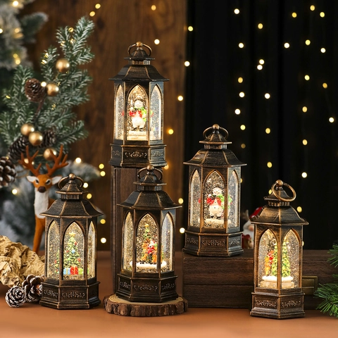 Farol De Bola De Nieve De Navidad Con Luz LED Caja De Música Decoración De Escritorio Retro