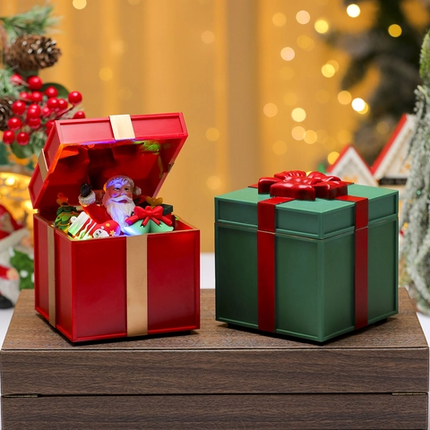 Carillon Di Natale LED Luminoso Scatola Regalo Ornamento Plastica Babbo Natale Pupazzo Di Neve Decorazione Tavolo Festiva Casa
