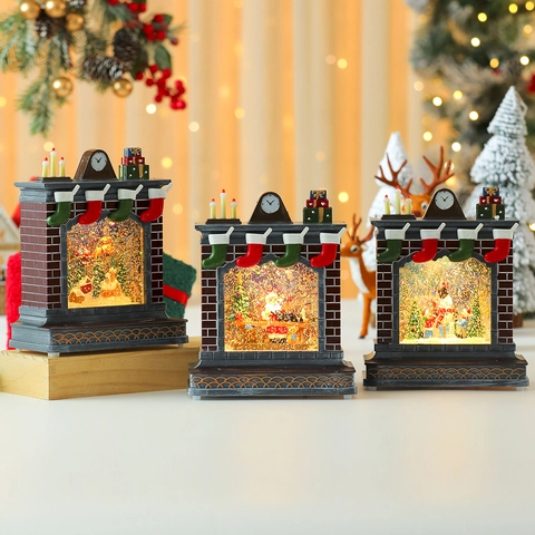 Kersthaard Sneeuwbol LED Licht Muziek Tafeldecoratie Feestelijk Ornament Kerstman Sneeuwpop Rendier Scène