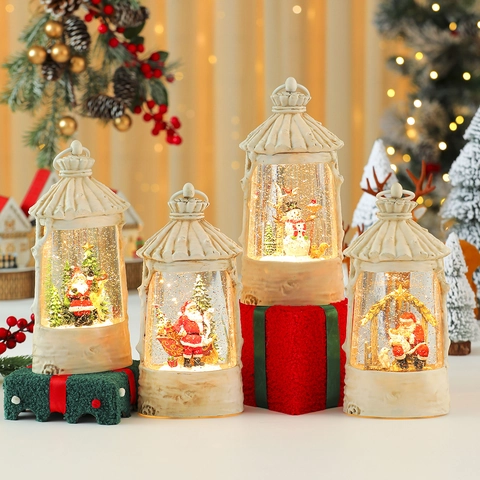 Vintage Weihnachts-Schneekugel-Laterne mit LED-Licht USB- oder Batteriebetrieben Weihnachtsmann Schneemann Tischdeko Musikbox