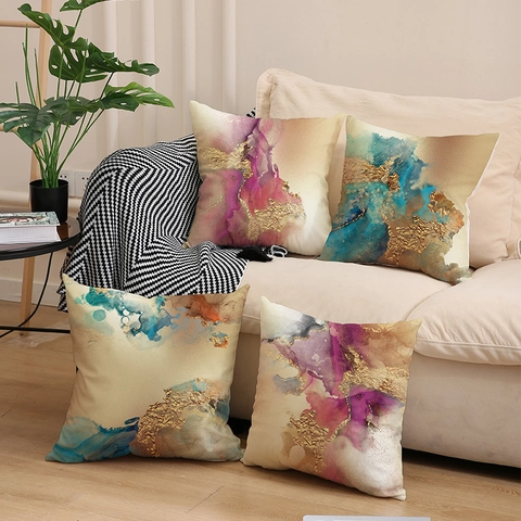 Federa Per Cuscino Decorativo Peluche Corto Arte Fluida Marmo Astratto Con Texture Foglia Oro Cerniera Invisibile Per Divano