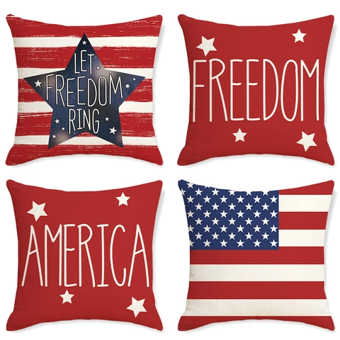 4. Juli Unabhängigkeitstag Leinen Kissenbezug Freiheitsstatue Stars Stripes Patriotische Dekorative Kissenhülle Deko