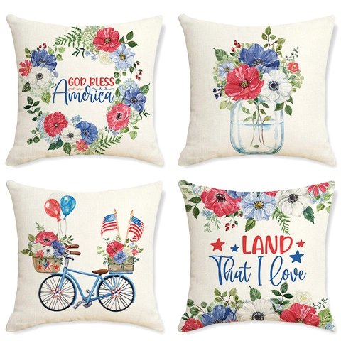 Federa Decorativa Per Il Giorno Dell'Indipendenza Lino Traspirante Tema Patriottico Americano Copricuscino Divano Soggiorno Comodino