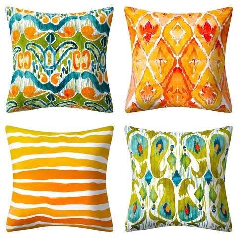 Abstract Watercolor Ethnic Geometric Print Pillowcase Square Short Plush Decorative Cushion Cover For Sofa Living Room