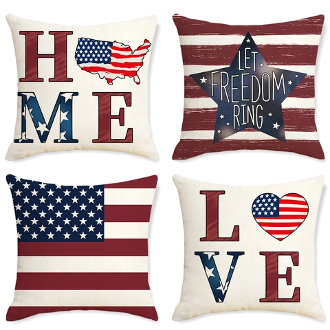 Patriottische Onafhankelijkheidsdag Kussenslopen Linnen Amerikaanse Vlag Sterren Strepen Boerderij Sierkussen Hoes Sofa Decor