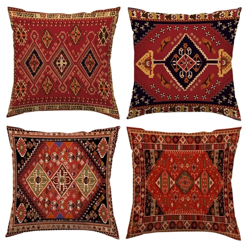Bohemian Persian Carpet Style Throw Pillow Covers Vintage Mandala Geometric Print Short Plush Decorative Cushion Case For Sofa