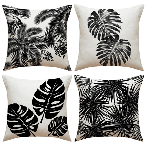 Tropical Leaf Pattern Linen Pillow Cover Palm Tree Monstera Flamingo Print Minimalist Nordic Decorative Cushion Case