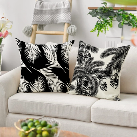Tropical Leaf Pattern Linen Pillow Cover Palm Tree Monstera Flamingo Print Minimalist Nordic Decorative Cushion Case