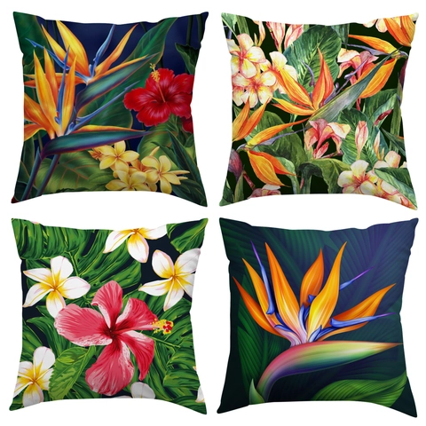 Tropische Pflanzen Blumen Kissenbezüge Polyester Quadratische Dekokissenbezüge Dekorative Tropische Blätter Digitaldruck Heimdekoration