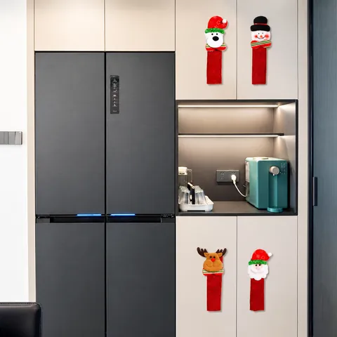 Christmas Refrigerator Handle Covers Polyester Kitchen Appliance Door Protector Santa Snowman Reindeer Polar Bear Decorative Accessory