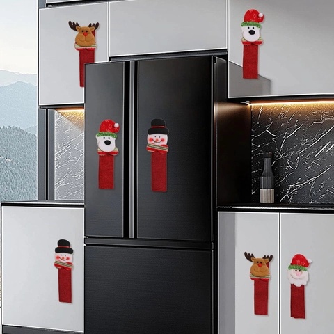 Cubiertas de Mango de Refrigerador de Navidad Poliéster Protector de Puerta de Electrodomésticos de Cocina Papá Noel Muñeco de Nieve Reno Oso Polar