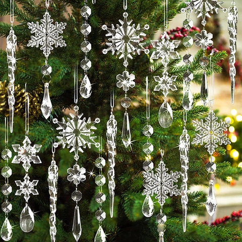 Ornamenti Appesi Di Natale In Acrilico Fiocco Di Neve E Ghiacciolo Trasparenti Colorati Perle Di Cristallo Decorazioni Per Alberi Arredamento Per Feste