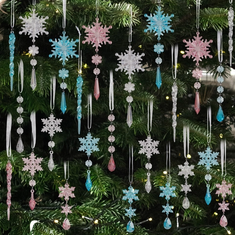 Ornamenti Appesi Di Natale In Acrilico Fiocco Di Neve E Ghiacciolo Trasparenti Colorati Perle Di Cristallo Decorazioni Per Alberi Arredamento Per Feste