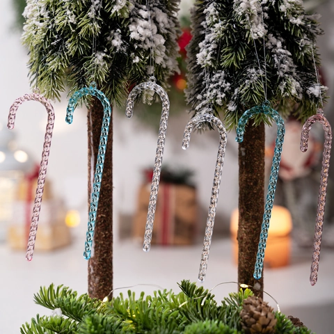 Pendagli a Bastoncino di Zucchero in Acrilico Decorazioni Sospese a Spirale per Albero di Natale Casa Trasparente Rosa Blu