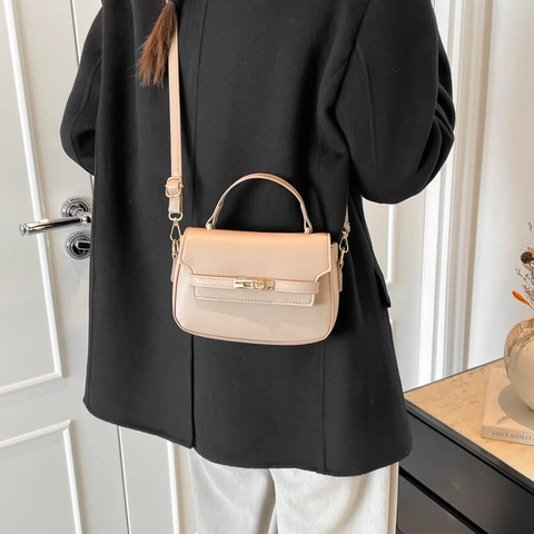 Women Kelly Style Handbag PU Leather Mini Top Handle Bag With Detachable Shoulder Strap Fashion Crossbody Bag Solid Color
