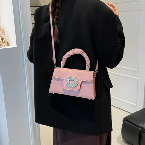 Borsa a Mano Quadrata in Pelle PU da Donna alla Moda Con Manico Arricciato Elegante Borsa a Tracolla di Lusso per Feste Quotidiana