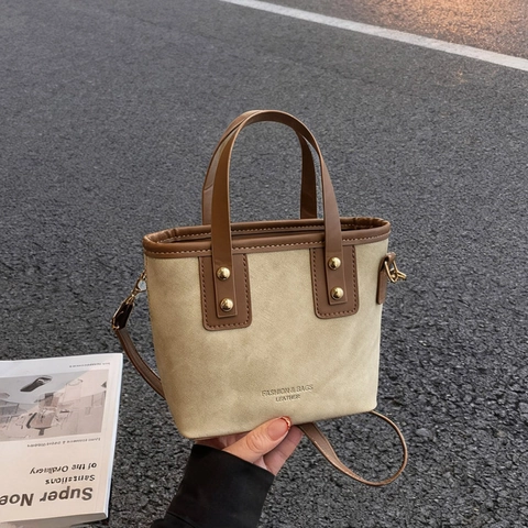 Dames Vintage PU Leer Splicing Emmer Tas Grote Capaciteit Casual Schouder Crossbody Tas Handtas Voor Dagelijks Gebruik