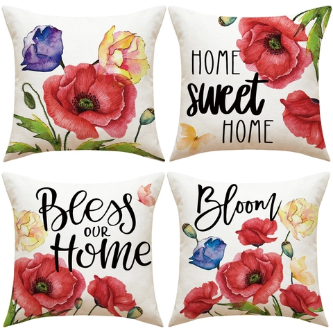 Fundas De Cojín Flores Mariposa Poliéster Efecto Lino Fundas De Almohada Decorativas Para Sofá Sala Estar Decoración Hogar