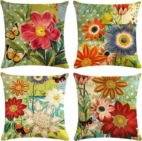Fundas De Cojín Flores Mariposa Poliéster Efecto Lino Fundas De Almohada Decorativas Para Sofá Sala Estar Decoración Hogar