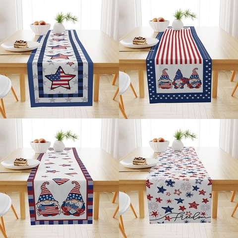 Chemin De Table Décoration Jour Indépendance Américaine Étoiles Rayures Imprimé Polyester Lin Patriotique Maison Décor