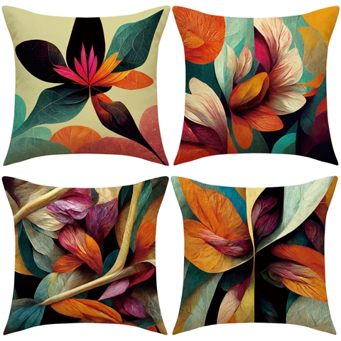 Vintage Linen Cushion Cover Floral Botanical Print Decorative Pillow Case For Sofa Home Car Couch Decor