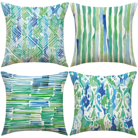 Retro Watercolor Ethnic Style Linen Throw Pillowcase Decorative Abstract Geometric Cushion Cover For Home Living Room Sofa