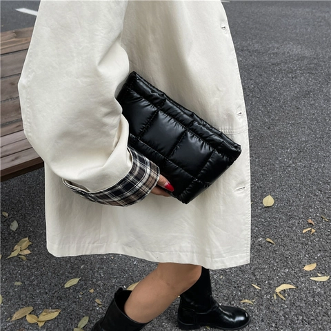 Pochette Trapuntata Metallizzata Lucida da Donna Borsa a Mano Quadrata alla Moda Astuccio per Cosmetici Versatile Accessorio Street Style