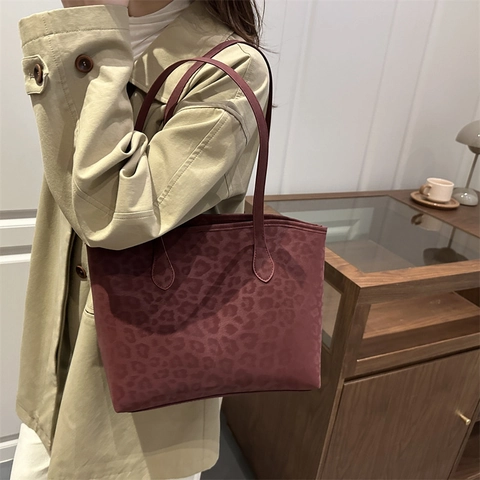 Sac Cabas Vintage À Imprimé Léopard De Grande Capacité En Faux Daim Pour Femmes Travail Quotidien