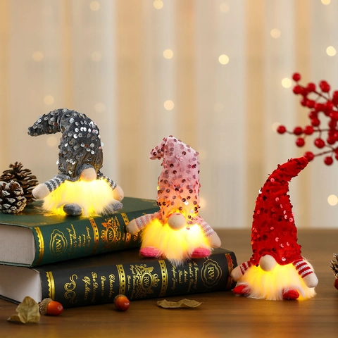 Glowing Sequin Christmas Gnome Plush Faceless Doll Ornament For Valentine's Day Holiday Home Desktop Decoration Gift