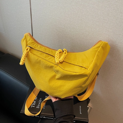 Damen Nylon Halbmond Umhängetasche Große Kapazität Einfarbige Schultertasche Dumpling Bag Mit Geflochtenem Reißverschluss Student Mode Tasche