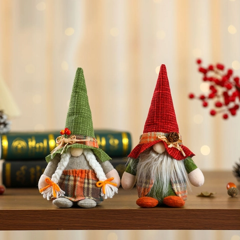 Kerst Gnomes Ornamenten Gezichtsloze Zweedse Tomte Pluche Jute Geruit Noords Desktop Home Holiday Decoratie Handgemaakt
