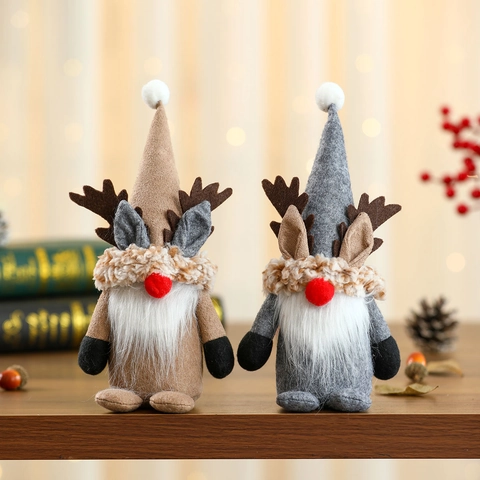 Christmas Gnomes Reindeer Antlers Ornaments Felt Plush Swedish Tomte No Face Doll Rudolf Desktop Home Holiday Decoration