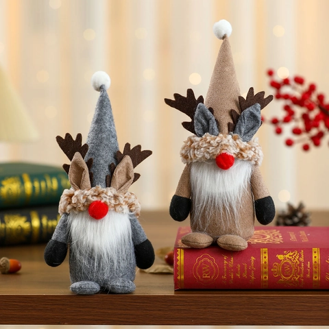 Christmas Gnomes Reindeer Antlers Ornaments Felt Plush Swedish Tomte No Face Doll Rudolf Desktop Home Holiday Decoration