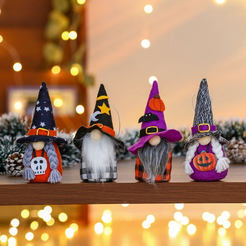 Gnomos De Halloween Muñecos De Peluche Sombrero De Mago Calabaza Calavera Murciélago Adornos Colgantes Decoraciones De Fiesta