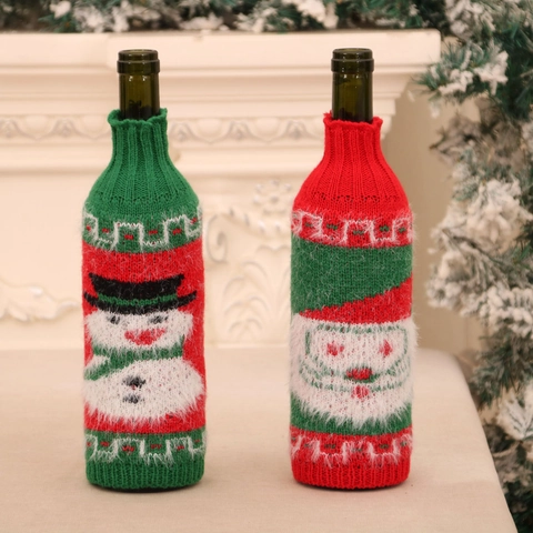 Christmas Knitted Wine Bottle Cover Santa Claus Snowman Pattern Knitted Polyester Xmas Party Dinner Table Decor Gift Wrap