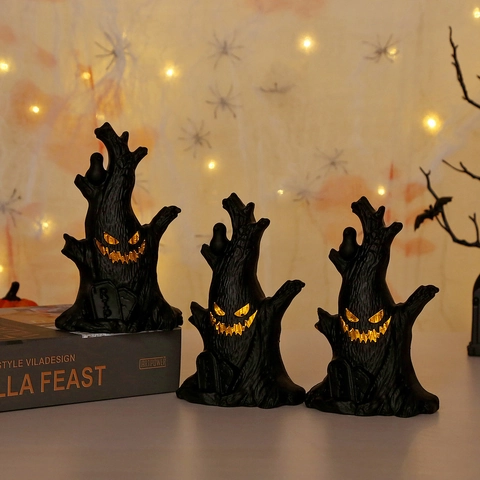 Halloween Leuchtende Toter Baumstumpf Dekoration Harz Gruseliges Gesicht LED RIP Grabstein Schaurige Party Ornament
