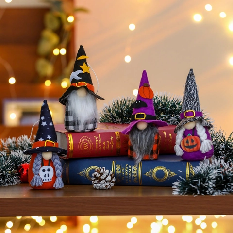 Gnomos De Halloween Muñecos De Peluche Sombrero De Mago Calabaza Calavera Murciélago Adornos Colgantes Decoraciones De Fiesta