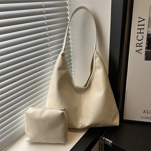 Juego de Bolsos Tote de Cuero PU de Gran Capacidad Bolso de Hombro Minimalista con Costuras de Moda para Mujer Diario Informal