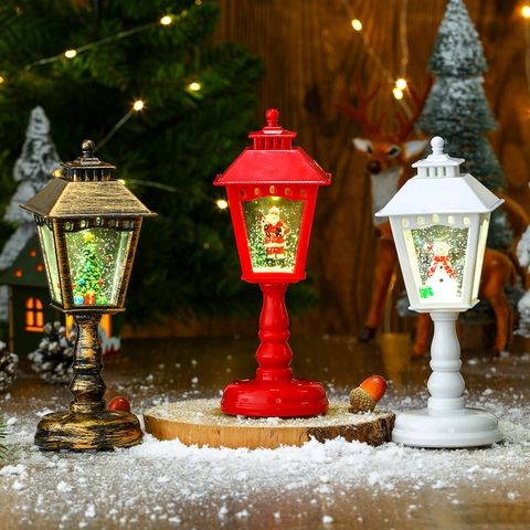 Lanterna Di Natale LED Palla Di Neve Luminosa Musica Decorazione Scrivania Plastica Retro Lampione Micro Paesaggio Regalo