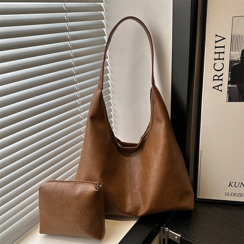 Bolso Hobo de Nailon para Mujer Gran Capacidad Color Sólido Retro Bolso de Hombro Con Estuche a Juego Bolso Tote de Mano