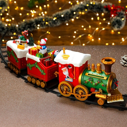 Trenino Elettrico Di Natale Giocattolo Binario Decorazione Festiva Albero Batteria Babbo Natale Pupazzo Di Neve Plastica