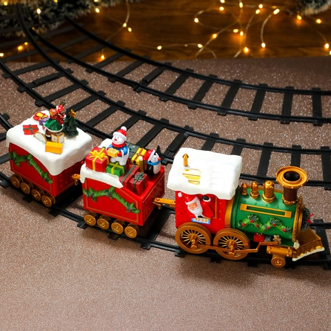 Trenino Elettrico Di Natale Giocattolo Binario Decorazione Festiva Albero Batteria Babbo Natale Pupazzo Di Neve Plastica