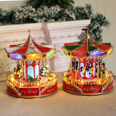 Carrusel De Navidad Caja De Música LED Luminoso Giratorio Ornamento Musical Decoración De Mesa Festiva Regalo Vintage