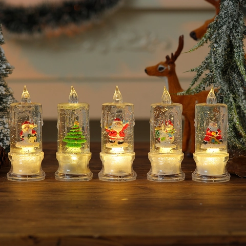 Candela Elettronica LED Di Natale Con Acqua Brillantini Palla Di Neve Babbo Natale Pupazzo Di Neve Lampada Decorativa