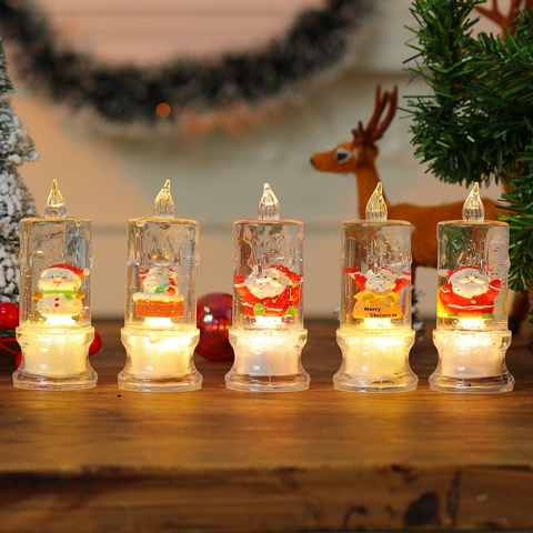 Candela Elettronica LED Di Natale Con Acqua Brillantini Palla Di Neve Babbo Natale Pupazzo Di Neve Lampada Decorativa
