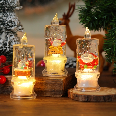 LED Weihnachts Kerzenlicht Wassergefüllter Glitzer Weihnachtsmann Schneemann Elektronisch Leuchtender Festlicher Schmuck Haus Deko