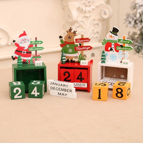 Weihnachten Adventskalender Holz Ewiger Kalender Schreibtisch Deko Weihnachtsmann Schneemann Rentier Muster Urlaub Home Office Dekor