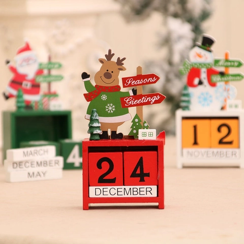 Weihnachten Adventskalender Holz Ewiger Kalender Schreibtisch Deko Weihnachtsmann Schneemann Rentier Muster Urlaub Home Office Dekor