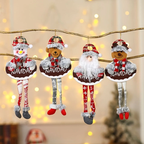 Weihnachts-Hänger-Ornament Langbein-Plüschpuppe Mit Navidad-Schild Für Weihnachtsbaum-Deko Und Festliche Heimdekoration