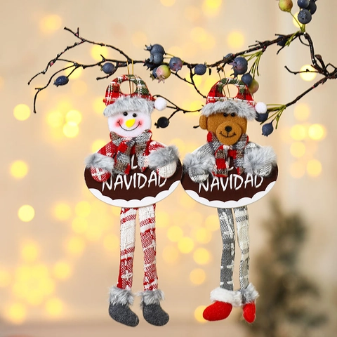 Weihnachts-Hänger-Ornament Langbein-Plüschpuppe Mit Navidad-Schild Für Weihnachtsbaum-Deko Und Festliche Heimdekoration